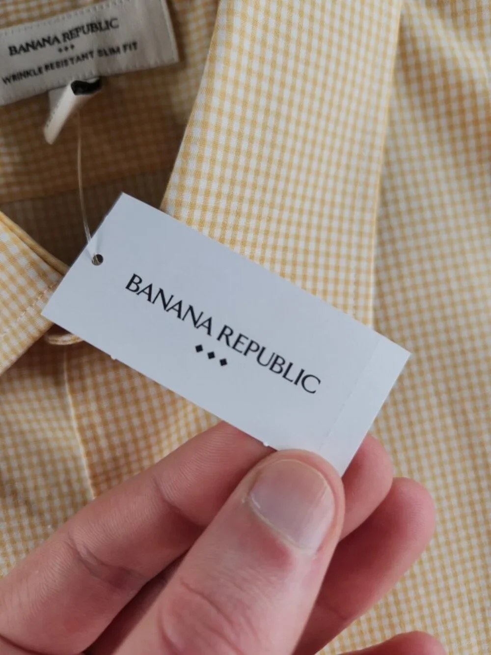 NWT Banana Republic Long Sleeve Button Up Shirt Yellow Check Medium Slim Men